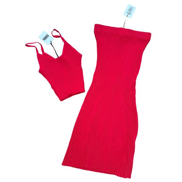 Solid & Striped - Rib Knit Yvette Maxi Skirt & Fleur Camisole in Fiery Red - Picture 3 of 3